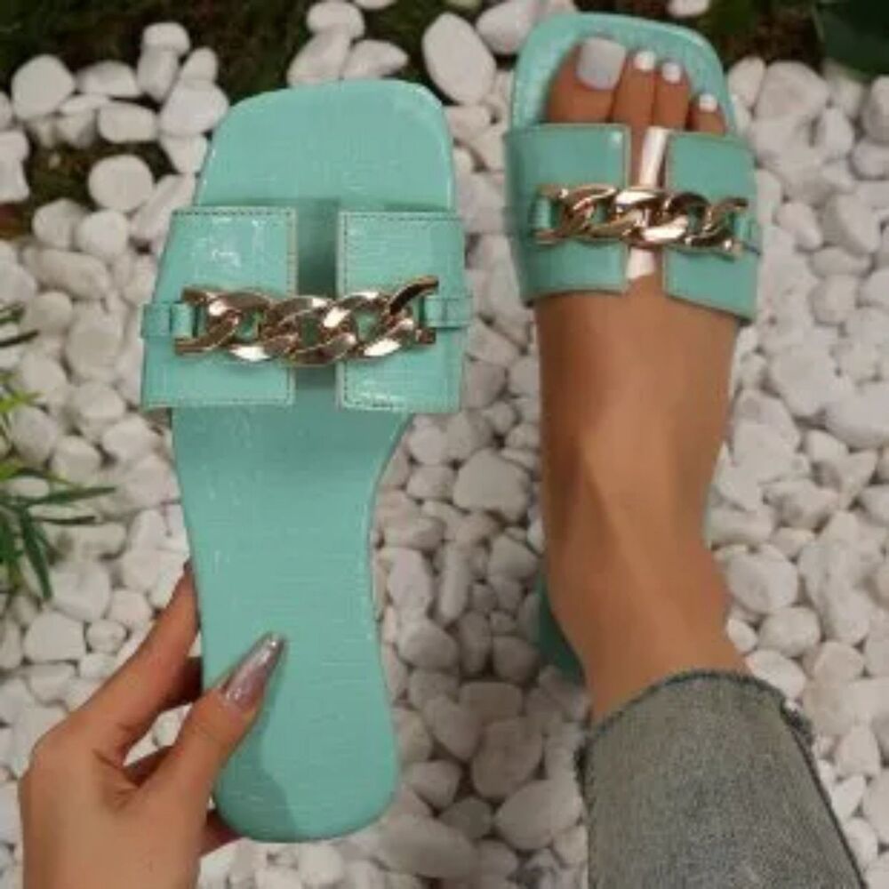 PHILLY'S TREASURE WOMEN'S FASHION LIGHT GREEN FLAT SLIPPERS